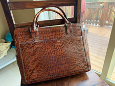 Stunning Vintage FranklinCovey Brown Leather Croc Briefcase - Pristine Condition picture