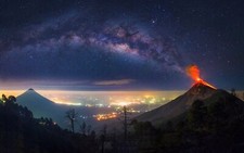Landscape volcano milky way guatemala nature space Custom Gaming Mat Desk picture