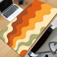 1pc Extra-Large Orange-Brown Wavy Gaming Desk Mat - Non-Slip Rubber Base And M picture
