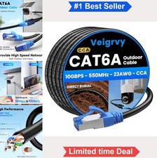 Cat6A Outdoor Ethernet Cable 100 ft Direct Burial Waterproof POE 23AWG 550MHz picture