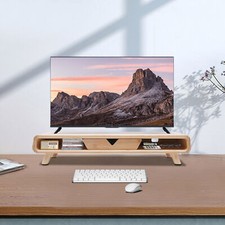 24 Bamboo Monitor Stand & Back Baffle Drawer Desktop Stand Riser 4.5 Height picture