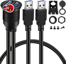 Batige 2 Ports Dual Usb 3.0 Male To Usb 3.0 Female Aux Flush Mount Car picture