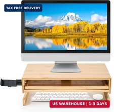 Wood Monitor Stand Riser Organizer for Desk Top with Storage Drawer & Phone Hold picture