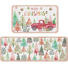 Merry Christmas Kitchen Rugs and Mats Set of 2 Boho Forest Boho Style Colorful picture