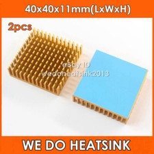 2pcs 40x40x11mm Gold Anodized Aluminium Heatsink With Thermal Adhesive Tape picture