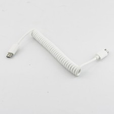 1x Micro USB B 5 Pin  Male to Male Plug Spiral Coiled Cable Adapter White 3ft picture