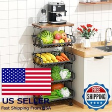 5 Tier Metal Wire Storage Basket with Wheels for Kitchen & Pantry Organization picture