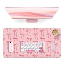 Pink Desk Mat, Large Pad Pink Bow Keyboard Mat Computer Pad, Cute Girly Pink ... picture