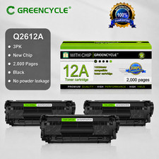 GREENCYCLE 3PK Q2612A 12A BK Toner Cartridge Fits for HP LaserJet 1012 1020 3020 picture