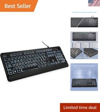 Ergonomic Full-Size Backlit Keyboard - USB Wired, Large Print, Waterproof Design picture