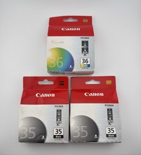 LOT OF 3 Genuine Canon Pixma (1) 36 Tri-Color + (2) 35 Black Ink Cartridges NEW picture