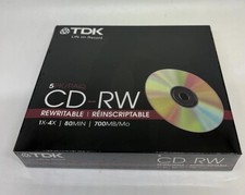 TDK CD-RW 700Mb 80 min 152X NEW 5-Piece Box picture