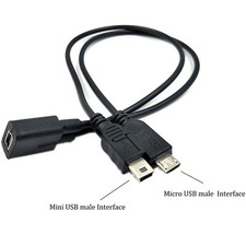 10x Mini USB Female to Micro Male Mini USB Male 2 in 1 Splitter Charging Cable picture