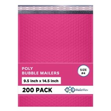 Hot Pink Bubble Mailers 9.5x14.5 Poly Padded Envelopes #4, 200 Pack picture