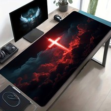 Large E-Sports Gaming Mouse Pad, with Red Luminous Cross And Cloud Pattern, No picture