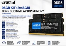 Crucial 96GB Kit (2x48GB) DDR5 5600MHz SODIMM Laptop Memory CT2K48G56C46S5 picture