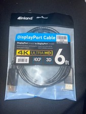 Inland Display Port (male) to Display Port (male) cable 6ft 4k Ultra HD HDCP 3D picture