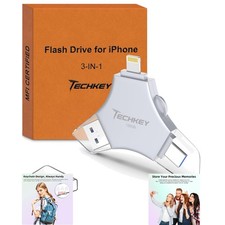 MFi Certified USB 3.0 Flash Drive 128GB for iPhone, 3in1 External Memory Phot... picture