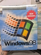 New Microsoft Windows 98 Upgrade Big Box: CD, Key Code, Book, Ad Inserts Sealed picture
