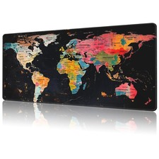 Retro Colorful World Map Gaming Mouse Pad,Large Non-Slip Thick Stitched Edge ... picture