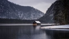 Landscape nature cottage lake mountains forest fall Custom Gaming Mat Desk picture