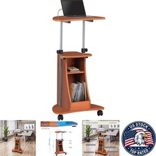 Elegant Adjustable Height Laptop Cart with Locking Casters and Woodgrain Finish picture