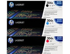 Genuine HP 304A Toner 3-Pack Black Cyan Magenta CC530A CC531A CC533A Sealed New picture