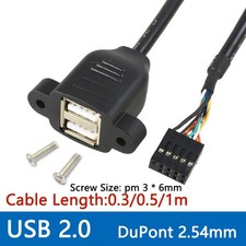 9 Pin Motherboard to Dual USB 2.0 Cable Panel Mount Screw Holes DuPont 2.54mm picture