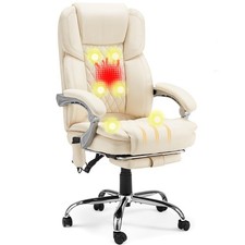 Heated Massage Executive Office Chair with Footrest Cream GGIN0127WH-01 HOMREST picture