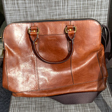 Fossil Brown Large Zip Satchel Top Handle w/ Detachable Strap Lined Pockets picture