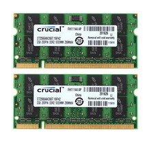 Crucial 4GB 2x2GB PC2-5300 DDR2-667Mhz 200pin Laptop SODIMM Memory RAM PC2-5300 picture