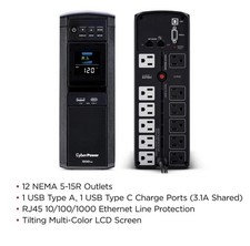 CYBERPOWER GAMING 1500VA 12 OUTLETS LCD UPS - BLACK picture