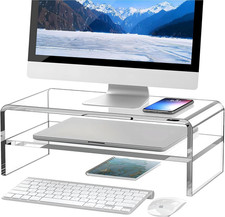 Clear Acrylic Monitor Stand Riser 2 Tier, 5.12 Inches High Clear Computer Desk O picture