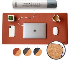 Nordik Leather Desk Mat Cork Whiskey Brown Leather Desk Pad 35x17 in Premium picture