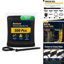 500 Pack 12 Inch Heavy Duty Zip Ties 120 lb Black UV Resistant Nylon picture