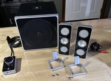 Logitech Z4 2.1 Speaker System Subwoofer Satellites Control Pod Stands Works picture