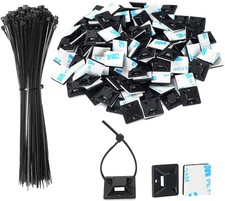 100 Black Adhesive Cable Tie Mounts Self-Adhesive Stick-On Wire Organizer Clips picture