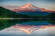 Landscape nature snowy peak mountains sunset forest lake Custom Gaming Mat Desk picture