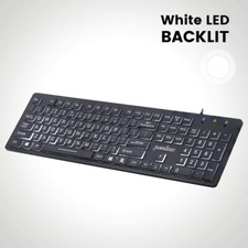 Large Print Computer Keyboard LED Lighted White Backlit Full Size Multimedia Key picture