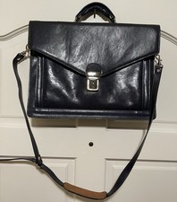 Time Resistance Navy Blue Leather Briefcase 15