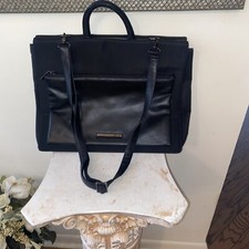 Wilsons Leather Pelle Studio Black Nylon Leather Briefcase Laptop Bag 17” Strap picture