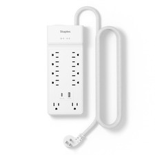 Staples TECH 10-Outlet Surge Protector, 2 USB Ports, 6 Ft 6 ft cord, White picture