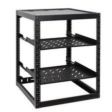 16U Open Frame Network Rack with 2X 14in Vented 1U Shelves Rear Support, Wall... picture