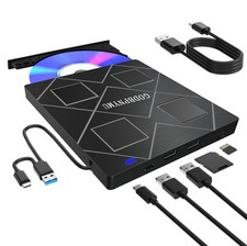 5-in-1 Extemal CD/DVD Drive for Laptop,USB 3.0 & Type-C Portable CD/DvD Rw Bu... picture