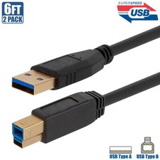 2x 6FT USB-A 3.0 Male to Type B Male SuperSpeed Data Cable For Printer Scanner picture