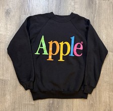 READ Vintage Apple Computers Rainbow Logo Crewneck Sweatshirt Size Medium Black picture