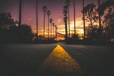Landscape nature road sunset palm trees asphalt Custom Gaming Mat Desk picture