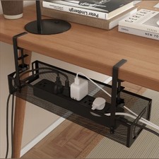 Under Desk Cable Management Tray Organizer Rack Power Strip Holder Steel Black picture