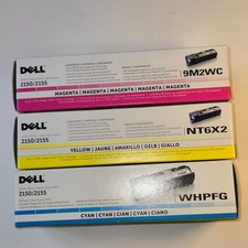 Genuine Set Of Dell 2150/2155 Toner Cartridges - Cyan Yellow Magenta - Sealed picture