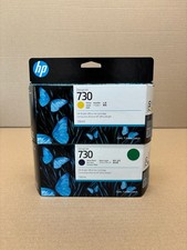 2 Genuine HP 730 DesignJet T1600, T1700, T2600 Yellow and Matte Black Ink (2028) picture